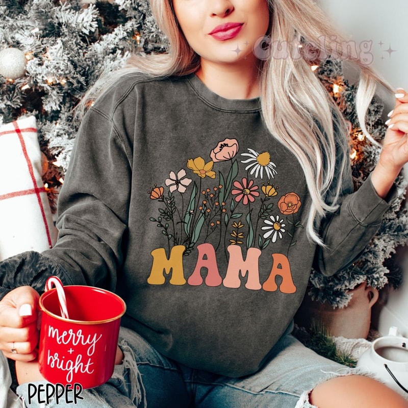 Mama Sweatshirt Comfort Colors Crewneck Sweatshirt Wildflowers Mama Mothers Day Gift for New Mom Gift Baby Shower Gift Pregnancy Gift Flower.jpg