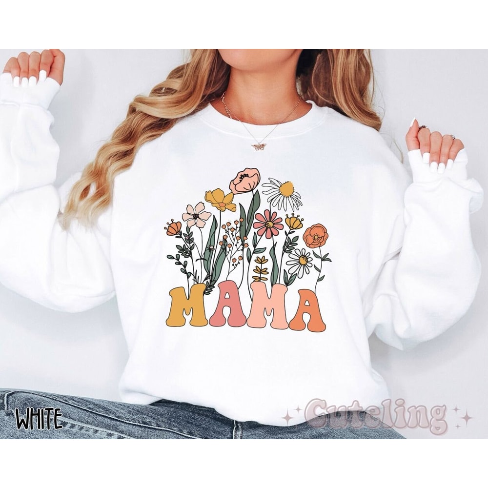 Mama Sweatshirt, Mama Crewneck Wildflowers Mama, Mothers Day Gift for New Mom Gift, Baby Shower Gift, Pregnancy Gift, Mom Est 2023 Retro 2.jpg