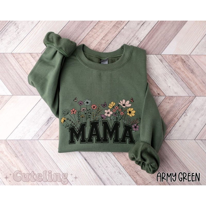 Mama Sweatshirt, Mama Crewneck Wildflowers Mama, Mothers Day Gift for New Mom Gift, Baby Shower Gift, Pregnancy Gift, Mom Est 2024 Retro.jpg