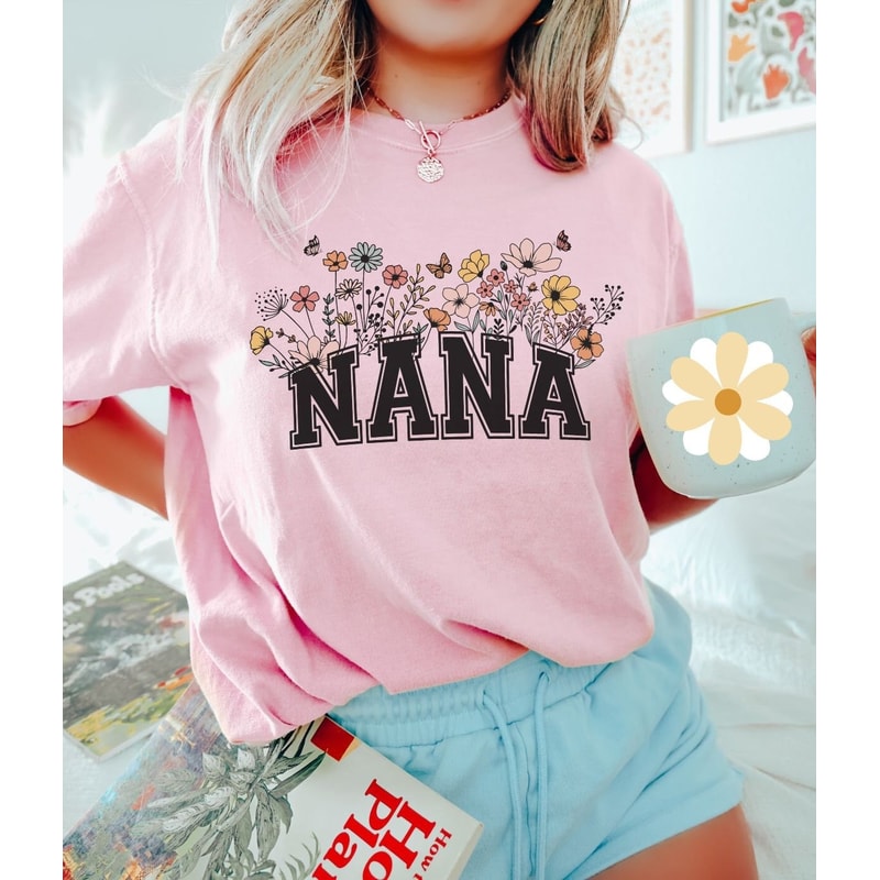 Nana Shirt, Wildflowers Nana Shirt, Comfort Colors Shirt, New Grandma Tee, Pregnancy Reveal Ideas, Flower shirts for women, Mothers Day gift 1.jpg