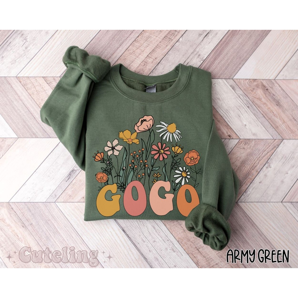 Gogo Sweatshirt, Wildflowers Gogo Sweatshirt, Gift for New Grandmother Est 2024, Pregnancy Announcement, Gigi Baby Reveal Gift, Plus Size.jpg