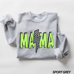 checkered mama sweatshirt, retro neon mom sweatshirt, cool m