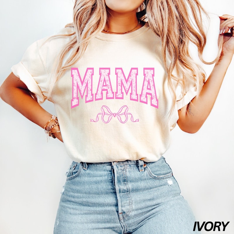 Coquette Mama Shirt, Mama Tshirt, Mom Life Shirt, Gender Reveal Shirt, Mothers Day Gift, Cute Mom Shirt, Motherhood Shirt, Trendy Bow Shirt.jpg