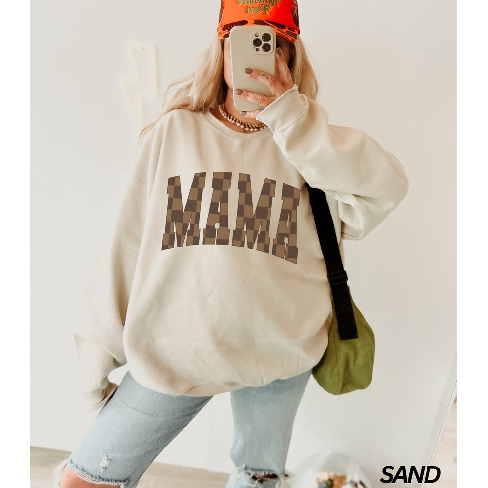 Varsity Mama Sweatshirt, Retro Checkered Mama Sweatshirt, Trendy Crewneck, Mothers Day Gift, Mom Life Shirt, Boujee Mama, New Mom Gift.jpg