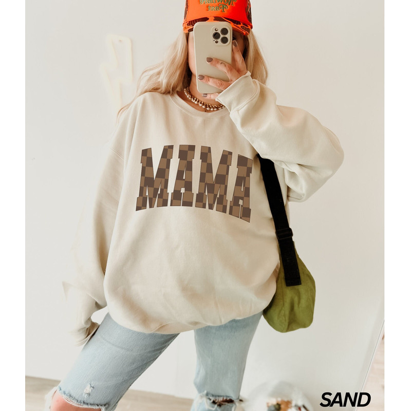 Varsity Mama Sweatshirt, Retro Checkered Mama Sweatshirt, Trendy Crewneck, Mothers Day Gift, Mom Life Shirt, Boujee Mama, New Mom Gift.jpg