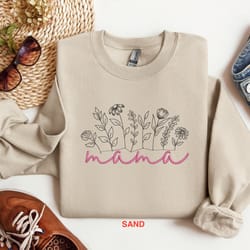 embroidered mama shirt, flowered mama sweatshirt, embroidery