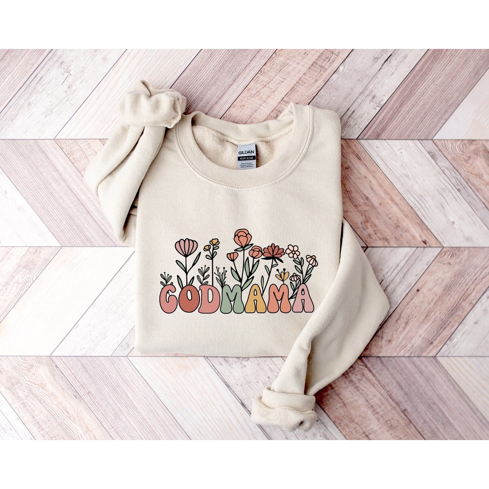 Cute Godmama Sweatshirt, Godmama Gift, Godmother Crewneck, Retro floral godmother, Cute Godmama Gift for Baptism, Godmother Gift sweatshirt.jpg