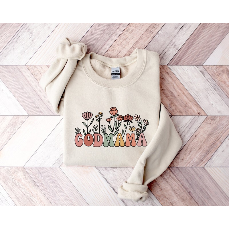 Cute Godmama Sweatshirt, Godmama Gift, Godmother Crewneck, Retro floral godmother, Cute Godmama Gift for Baptism, Godmother Gift sweatshirt.jpg