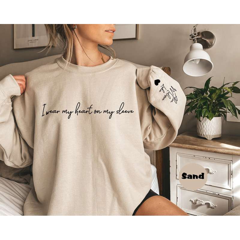 Custom I Wear My Heart On My Sleeve Sweatshirt, Personalized Mom Hoodie With Kids Names On Sleeve, Cute Mommy Outfit, Happy Mothers Day Gift.jpg