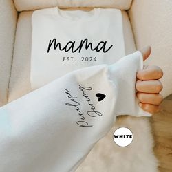 custom mama sweatshirt with children names and date, person
