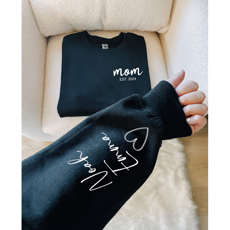 Custom Mama Sweatshirt with Kids Name on Sleeve, Personalized Mom and Est. Date Sweatshirt, Gift Momma Hoodie, Gift for Mommy, Mother's Day.jpg