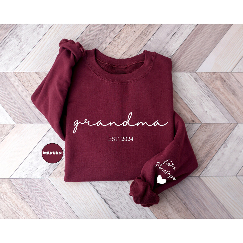 Personalized Grandma Sweatshirt, Custom Grandmother Hoodie With Grandchildren Names On Sleeve, New Nana Outfit, Announcement Clothing Gifts.jpg