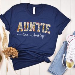 floral auntie shirt,personalized auntie shirt for new aunt,c