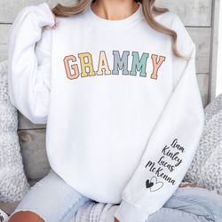 personalized grammy sweatshirt with kids names on sleeve, cu