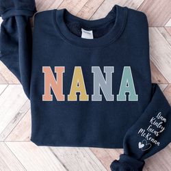 personalized nana sweatshirt with kids names on sleeve, pers