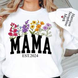 custom mama t-shirts, floral mama sweatshirts, kids name on
