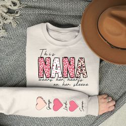 nana sweatshirt with grandkids name on sleeve, grandma sweat