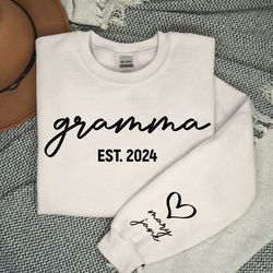 personalized mama sweatshirt with kids name on sleeve, mother