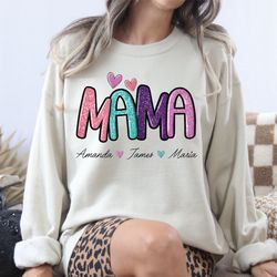 mama sweatshirt, personalized mama shirt with kids names, cu