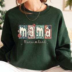 floral mama sweatshirt,personalized mama shirt with kids names,custom