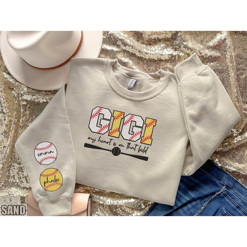 Custom Baseball Softball Gigi Embroidered Sweatshirt, My heart is on that Field Shirt, Mothers Day shirt, Sports Gigi with Grandkids Tee.jpg