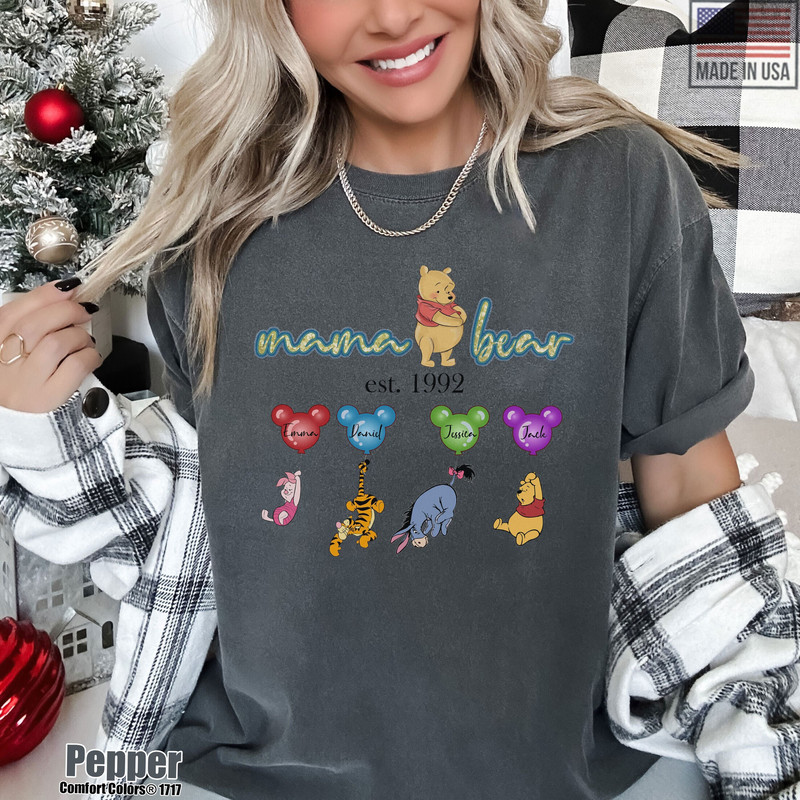 Custom Mama Bear with Kids Name Shirt, Faux Embroidery Pooh Mama Comfort Colors Tshirt, Disneyland Mama Sweatshirt, Mothers Day Gift.jpg
