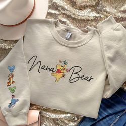 custom nana bear embroidered sweatshirt, nana with grandkids names