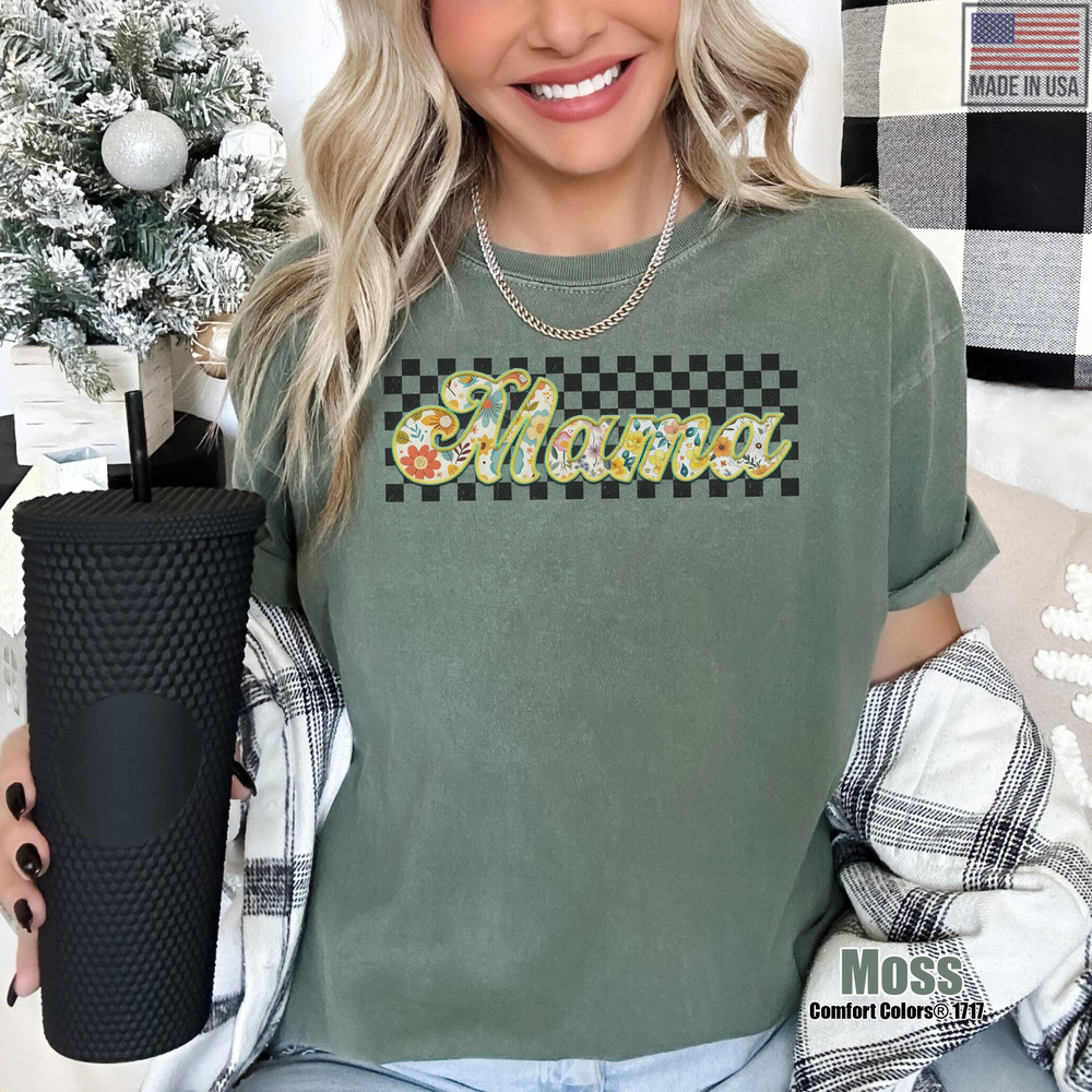 Retro Faux Embroidery Sequin Mama Shirt, Mama Checkered Comfort Colors Tshirt, Floral Mama Sweatshirt, Mothers Day Tee, Mom Gift.jpg