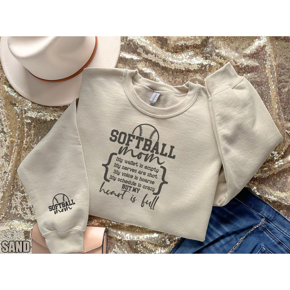 Softball Mom My Heart is Full Embroidered Sweatshirt, Softball Mama Sweater, Proudly Softball Mom shirt, Game Day Shirt, Softball Season.jpg