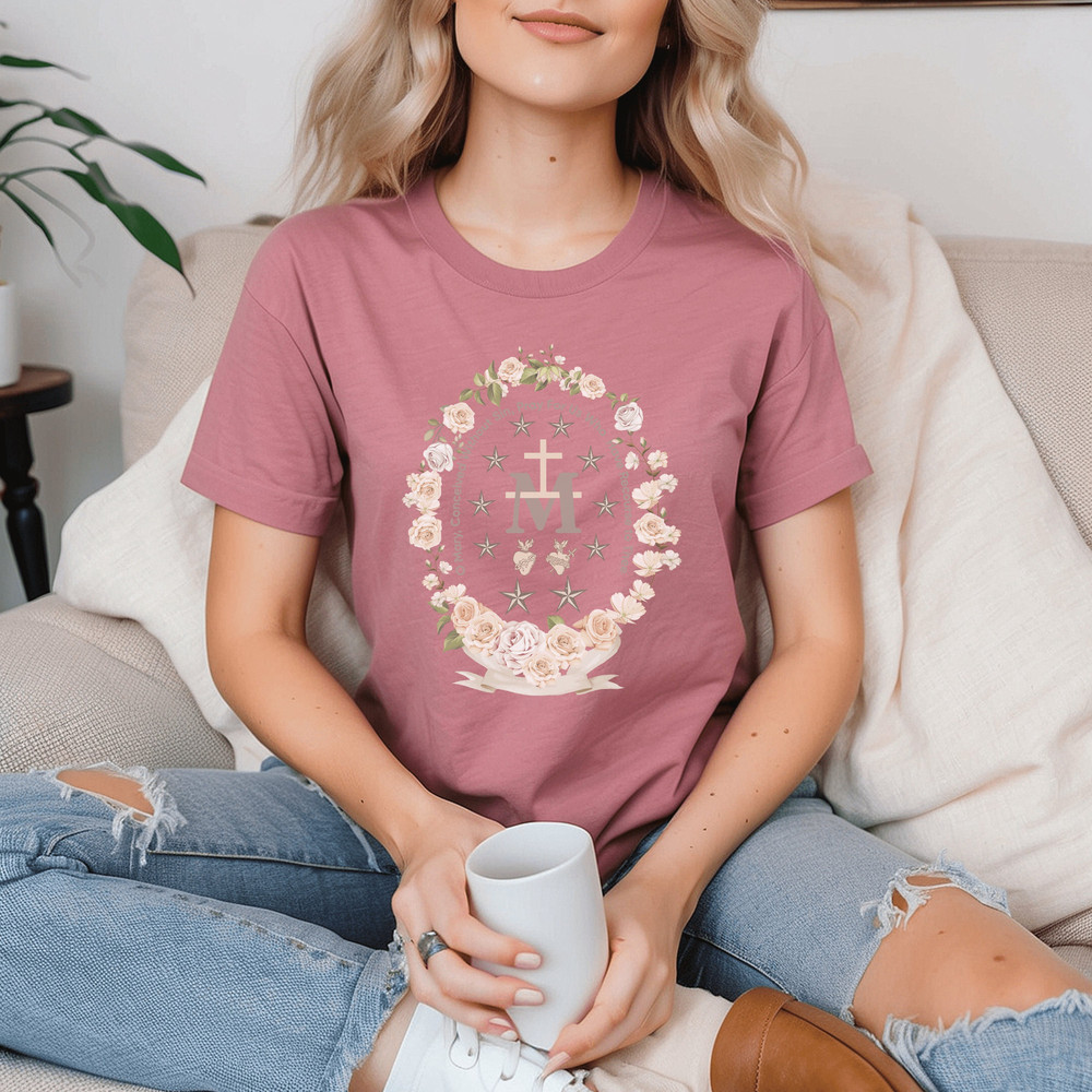 Marian Catholic Shirt, Virgin Mary Shirt, Catholic Gift for Mom, Catholic Shirt, Marian Cross Shirt, Floral Religious Mommy Tee, Mothers Day.jpg