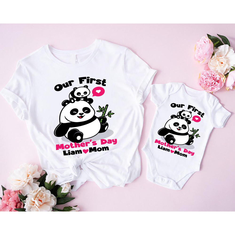 Panda Our First Mother's Day Shirt, Mommy and Me Set, Mom and Baby Outfit, 1st Mothers Day Shirt, Mothers Day Matching Tee, New Mom Gift.jpg