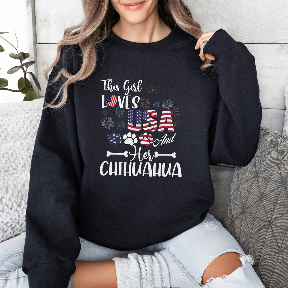 This Girl Love USA and Her Chihuahua Dog Mom Sweatshirt, Cute Chihuahua Lover Gift, Mothers Day Gift for Chihuahua Mama, Dog Mama Sweater.jpg