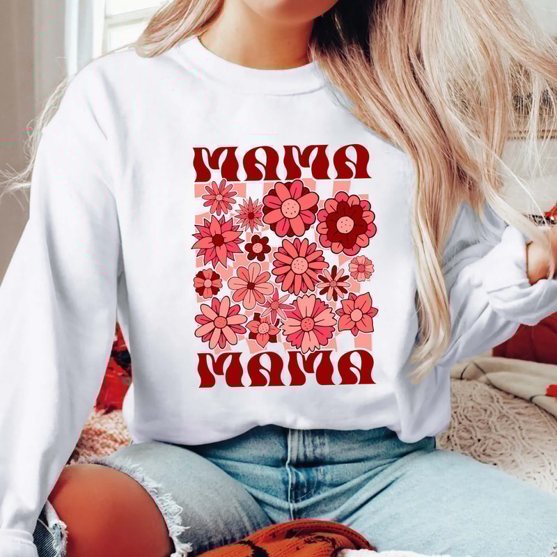 Checkered Mama Sweatshirt, Floral Mama Shirt, Wildflowers Mama Shirt, Mothers Day Gift, Aesthetic, Trendy Mom Shirt, Motherhood Shirt.jpg