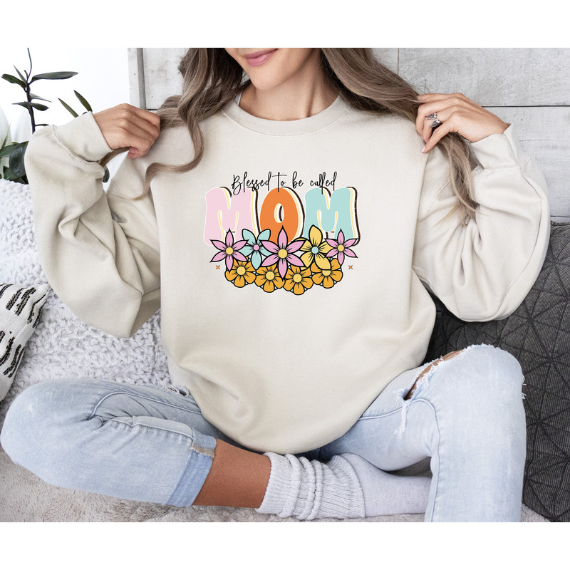 Western Blessed Mama Sweatshirt, Boho Mama Hoodie, Sunflowers Mother's Day Long Sleeve, Retro Mother Sweater, Vintage Floral Mama Sweatshirt.jpg