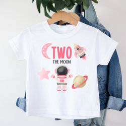 two the moon birthday shirt, toddler girl 2nd birthday outfit, space birthday