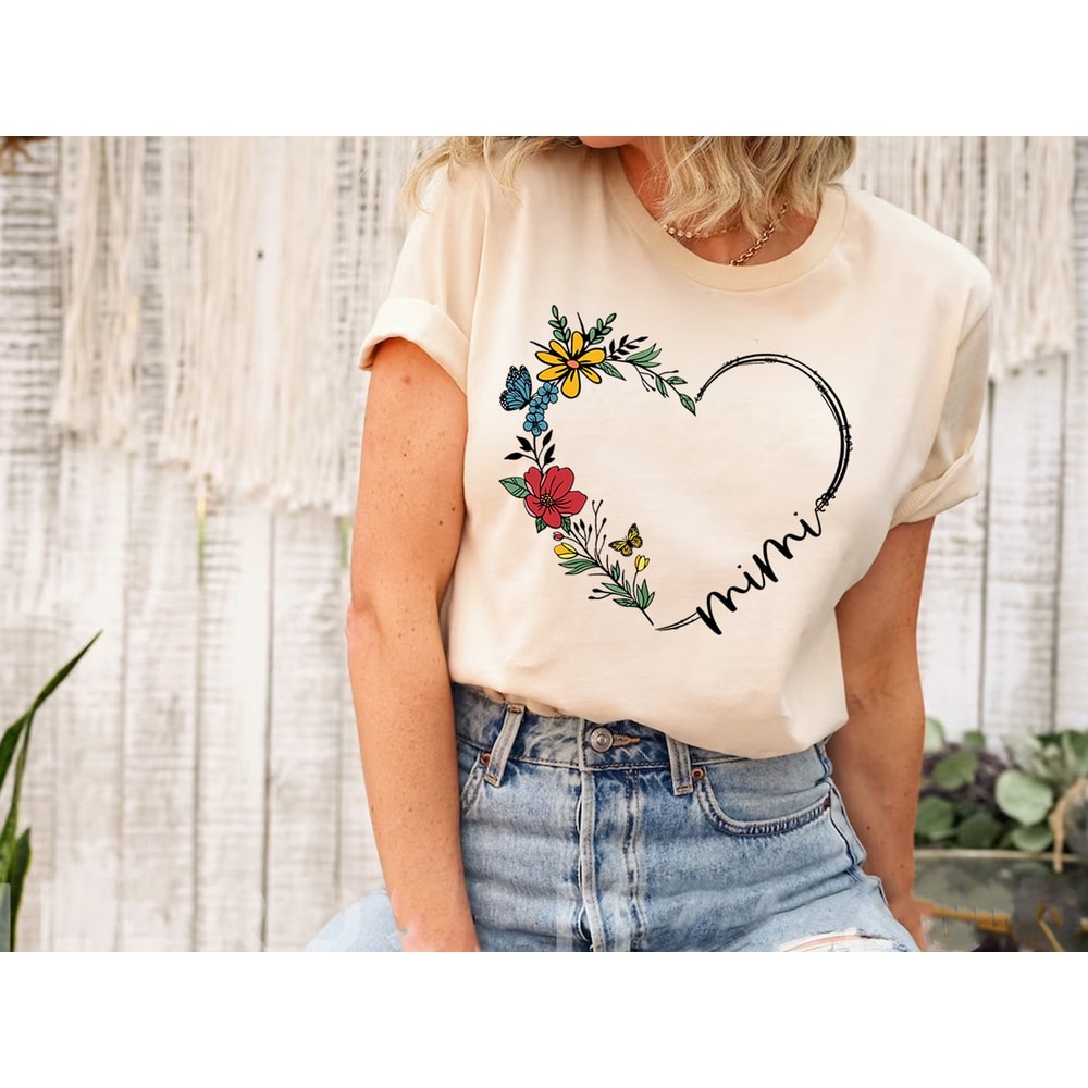 Personalized Mimi Heart Shirt For Mother's Day Gifts, Grandma Mimi Floral T-Shirt, Mother's Day Gift for Grandma, Gigi Gifts, Gigi Shirt.jpg