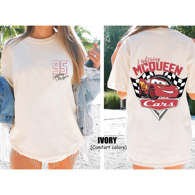 Two sided Lightning McQueen Shirt, Retro Lightning McQueen 95 Shirt, Piston Cup shirt, Pixar Cars Shirts, Disneyland Shirt, Cars land shirt.jpg