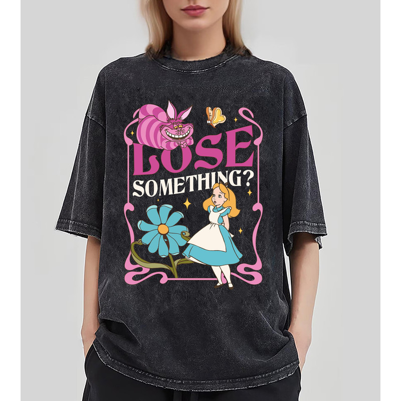 Alice In Wonderland Cheshire Cat Lose Somethin Comfort Colors Shirt, Retro 70s Floral Disney Washed T-shirt, Magic Kingdom, Disneyland Trip.jpg