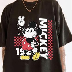 vintage mickey mouse 1928 checkered comfort colors shirt, retro disney shirt, mickey checked shirt, vintage mickey shirt