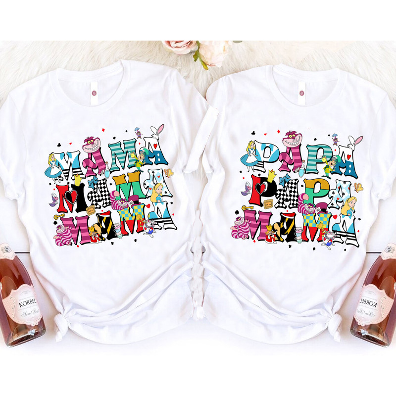 Personalized Alice in Wonderland Mama Papa Shirt, Custom Name Shirt, Mother Father's Day Tee Gift, Disney Family Matching Tee.jpg