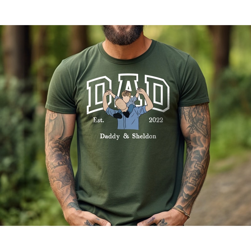 New Dad Shirt, Dad To Be Gift, Custom Portrait from Photo Sweatshirt, Dad Est Sweatshirt, Personalized Portrait Shirt, Father's Day Shirts.jpg