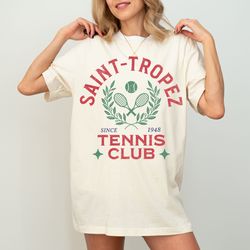 distressed saint tropez graphic tee, vintage wash tennis club tshirt, preppy summer tee, trending gift, retro athletic