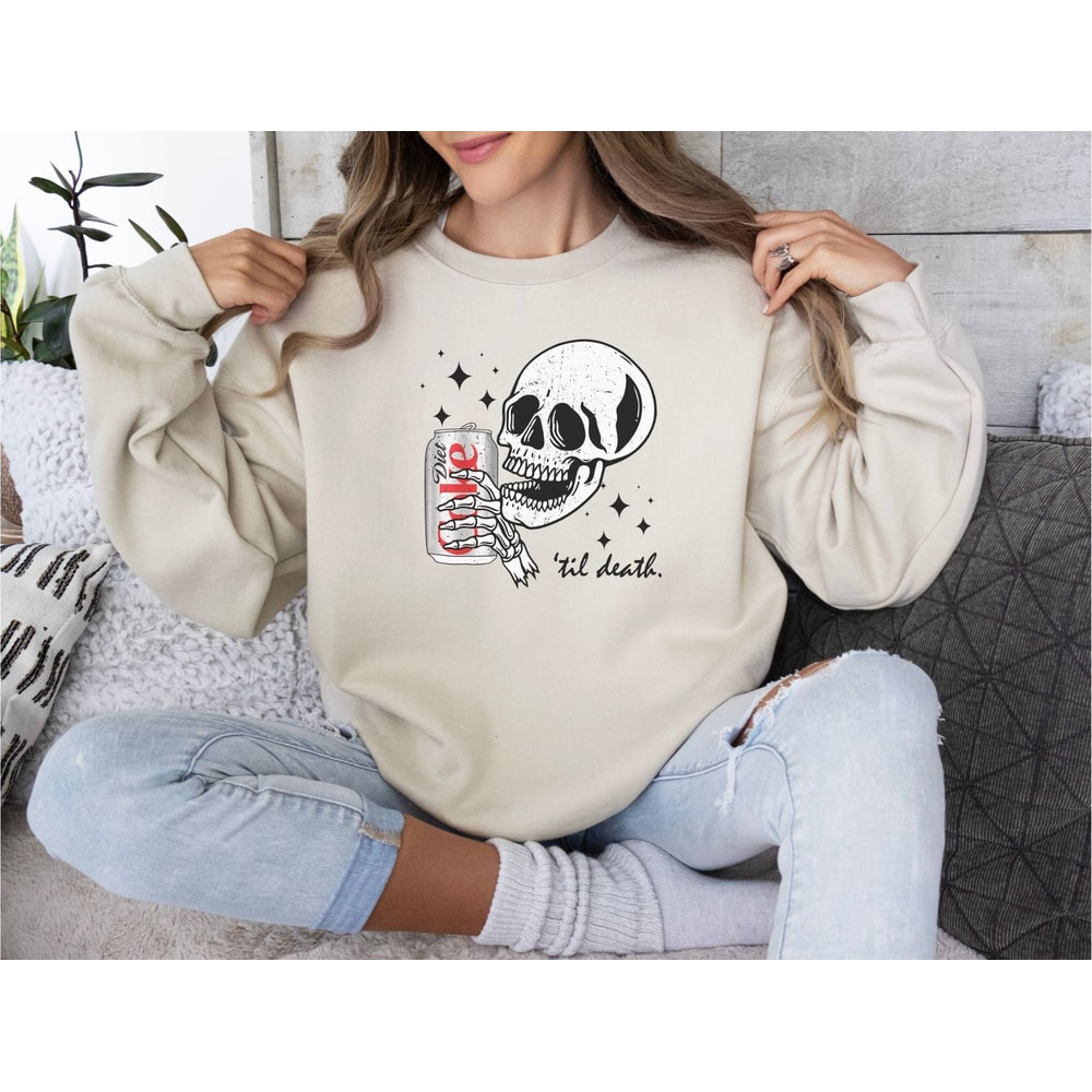Diet Coke Sweatshirt, Til Death Diet Coke Crewneck, Diet Coke Lover, Trendy Sweatshirt, Funny Diet Coke Skeleton, Gift for Diet Coke Drinker.jpg