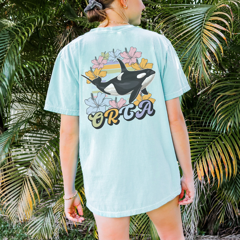 80s 90s Vintage Orca Comfort Colors Shirt Retro Graphic Cotton Tshirt Killer Whale Flower Shirt Whale Lover Gift Marine Ocean Conservation.jpg