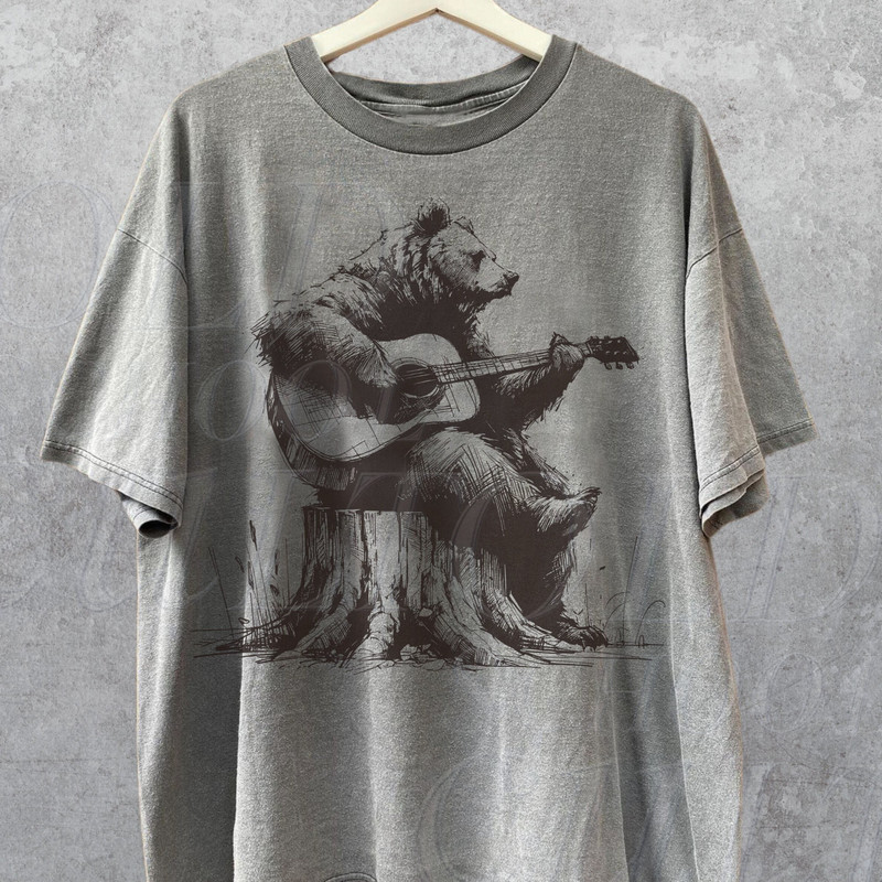 Bear Playing Guitar Retro Shirt, Vintage Funny Animal Shirt, Music Shirt, Bear Lovers Gift, Mens Oversized Cotton Tee,Cute Funny Guitar Gift.jpg
