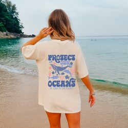respect the oceans shirt, for ocean lover, aesthetic ocean conservation summer t-shirt, oversized trendy tshirt