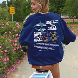 trendy orcas sweatshirt, marine animals crewneck, save the whales, wildlife sweatshirt, climate change, killer whale