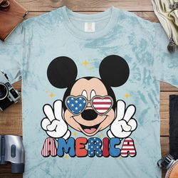 usa flag mickey inspired mouse peace sign t-shirt, shirt, patriotic cartoon character art shirt
