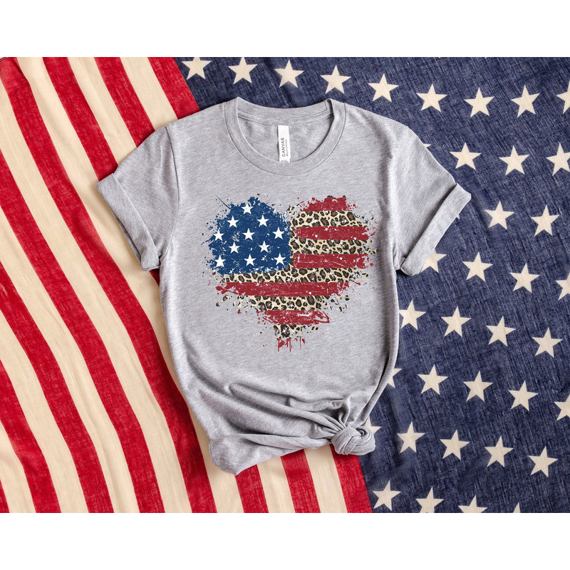 American Flag Shirt, American Flag Heart Shirt, Patriotic Shirt, USA Shirt, 4th of July Shirt, July 4th Shirt, Women's American Flag Leopard.jpg