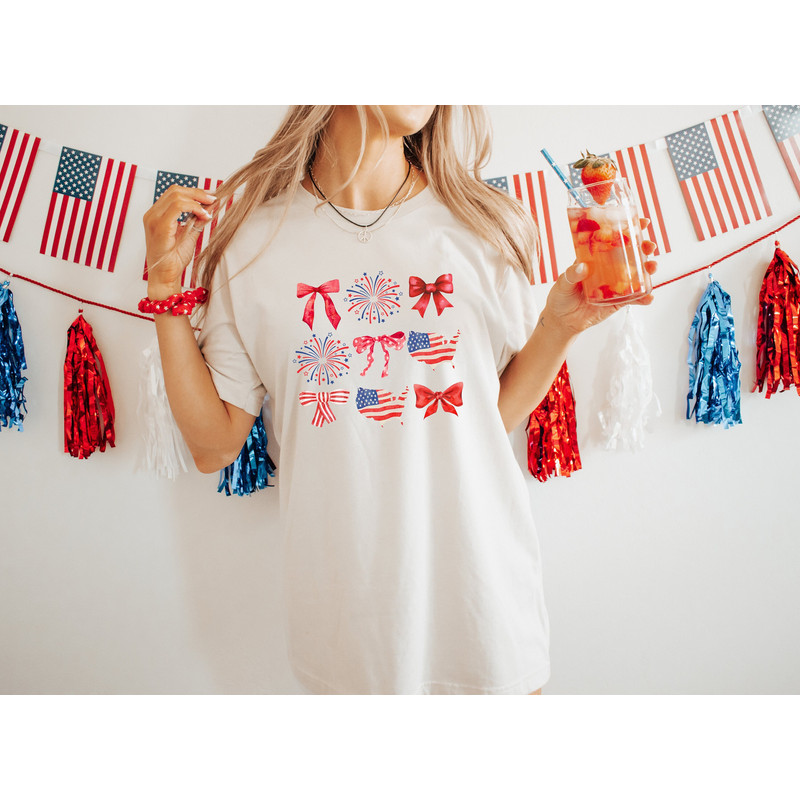 Coquette 4th of July Shirt, 4th of July Bows Shirt, American Flag Shirt, USA Shirt, Patriotic Shirt, Coquette Bow Shirt, Country Girl Shirt.jpg